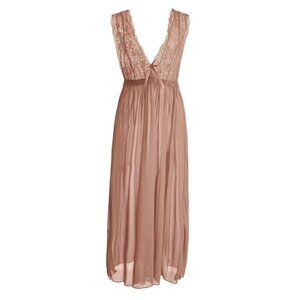2pcs Women's Charming Semi-Sheer Gauze & Hollow Floral Lace Mesh Halter Dress